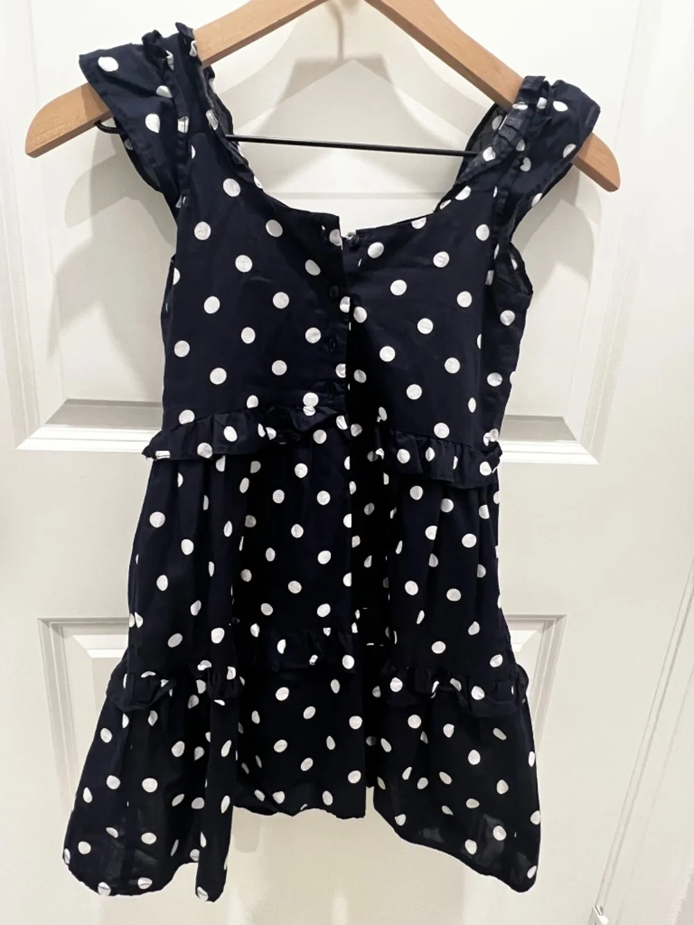 Janie and Jack Navy & White Polka Dot Dress Ruffled Sleeve Waist Bottom - Size